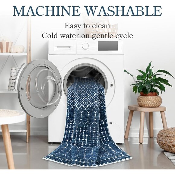 New 4x6 Moroccan Blue Area Rug, Non-Slip Geometric Carpet for Home & Room Decor - Picture 5 of 7